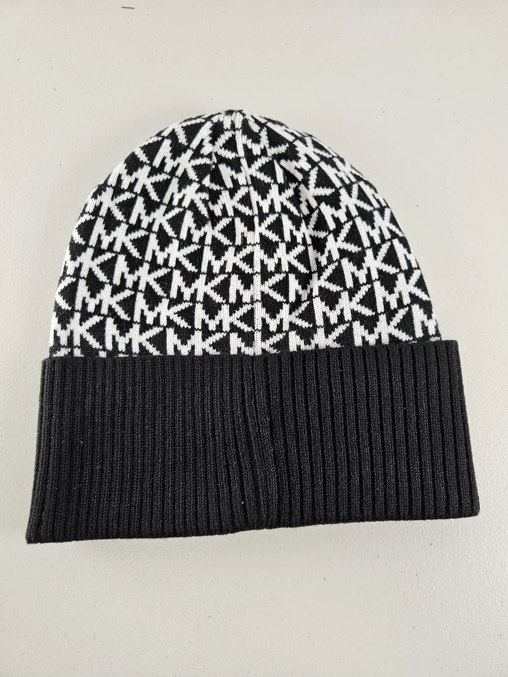 Michael Kors Black & White Logo Knit Beanie